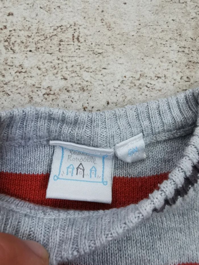 🌸Pull maille Cadet Rouselle 12mois rayé gris rouille - photo numéro 4