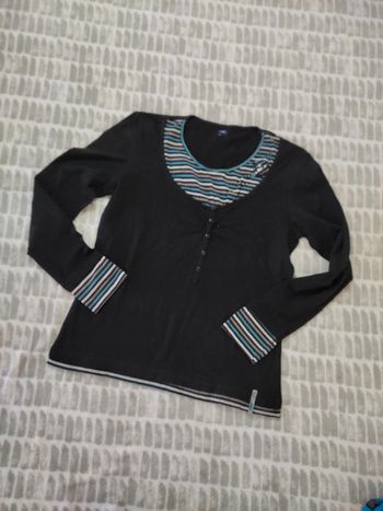 Haut blouse tee-shirt manches longues noir et rayures Terre de marins taille 42