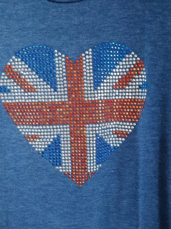 T-shirt fille bleu moucheté 14 ans tbe marque coupée - photo numéro 2