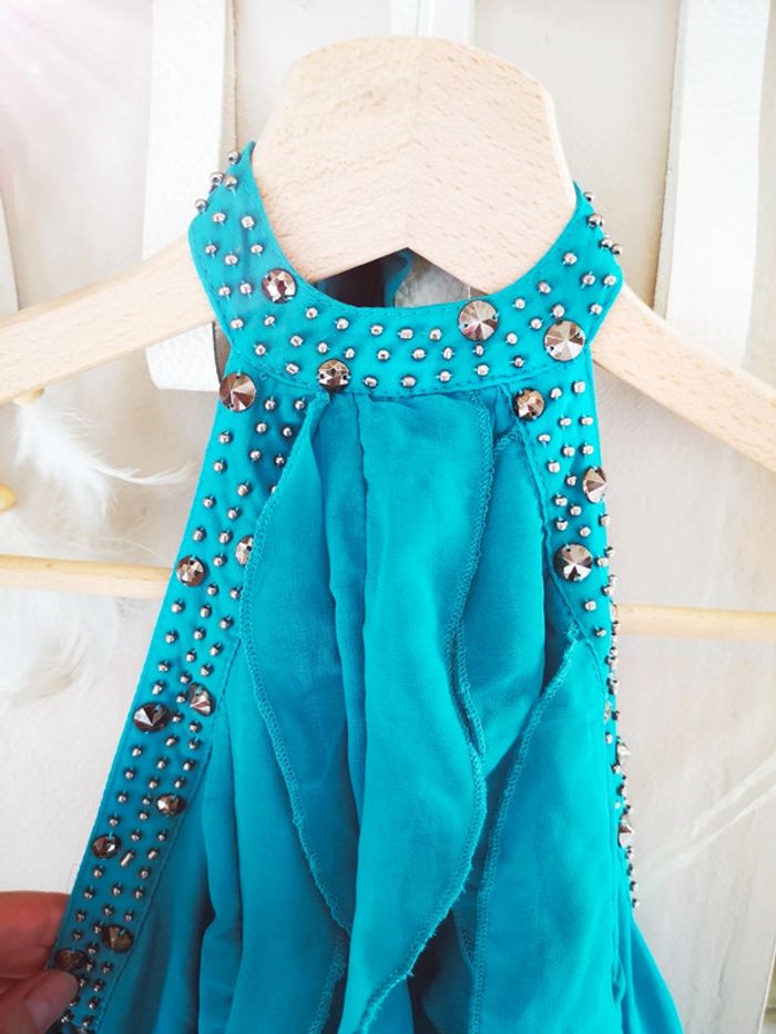 Robe dos nu à volants bleu avec strass - photo numéro 7