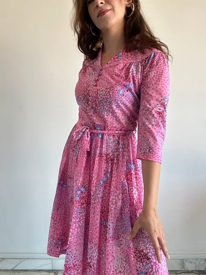 Robe vintage années 70 rose taille S - photo numéro 5