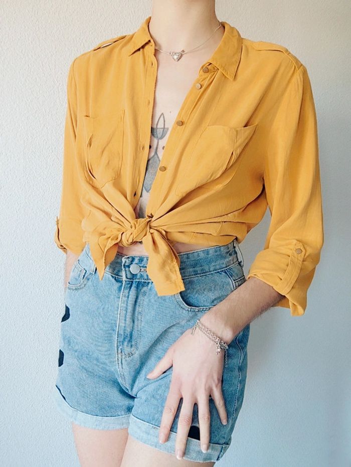 Chemise jaune moutarde daim vintage / Promod - 38/M - photo numéro 2