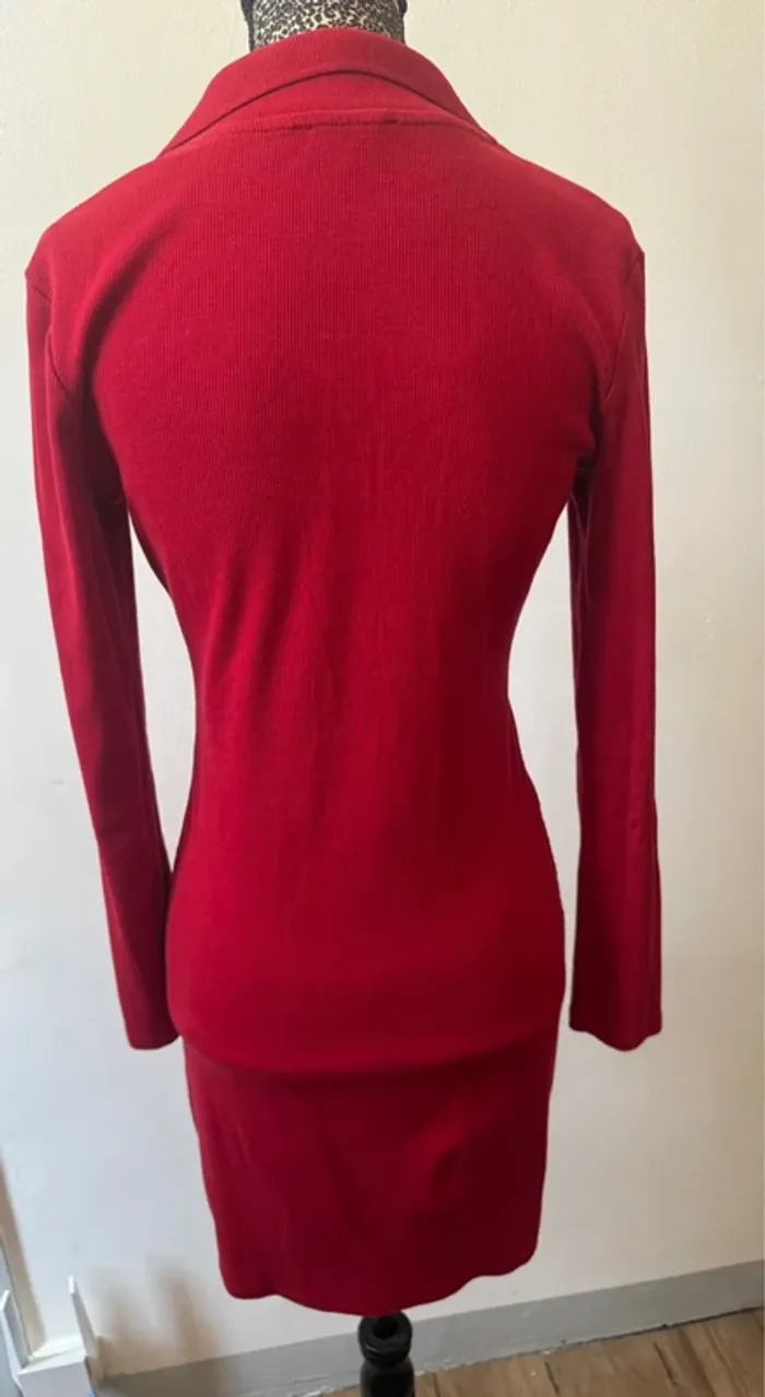 Robe courte rouge Zara col chemise manches longues T.M - photo numéro 3