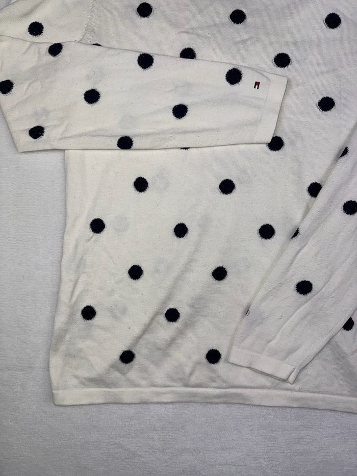 Pull / Sweat Tommy Hilfiger femme taille M col V manches longues blanc à pois noir 100% coton #02325 - photo numéro 7