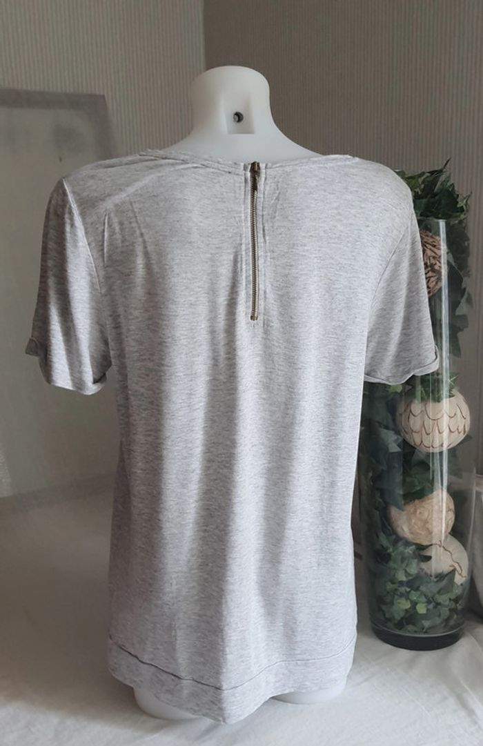 T-shirt femme gris chiné brodé Taille XL - photo numéro 4