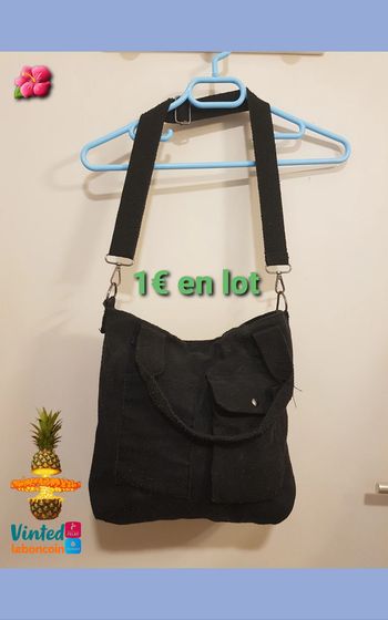 sac besace / à main / à bandoulière / fourre-tout, grande capacité, en tissus / toile, noir