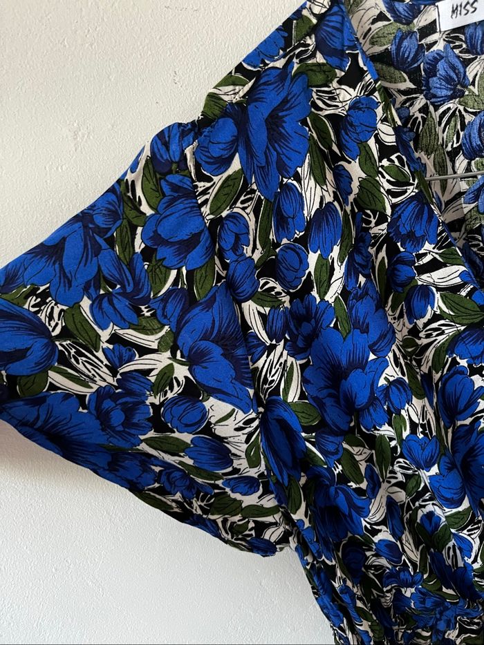 Robe longue et légère d’été manches courtes à imprimé floral bleu - photo numéro 10