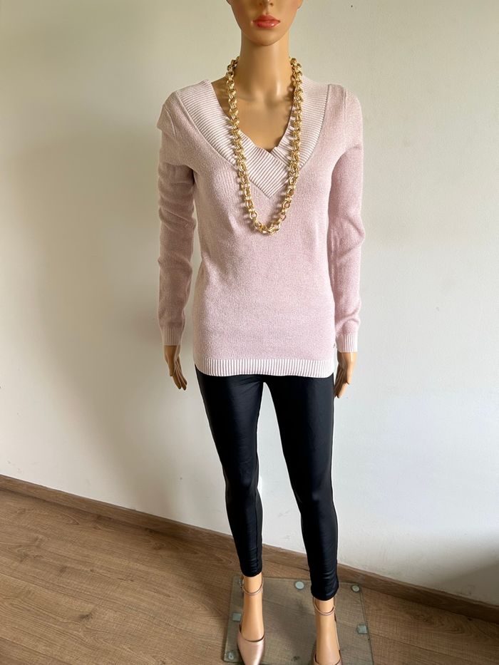 Pull rose pale pailleté à manches longues Morgan taille S TBE - photo numéro 3
