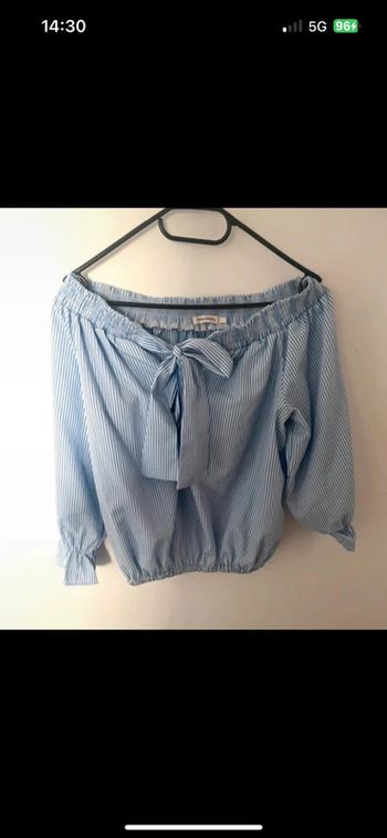 Blouse à rayures bleu ciel - épaules dénudées - taille unique