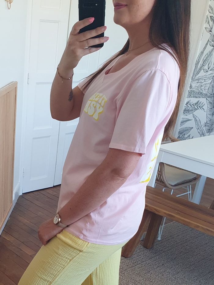 T-shirt oversize Take it easy rose/jaune Taille unique - photo numéro 3