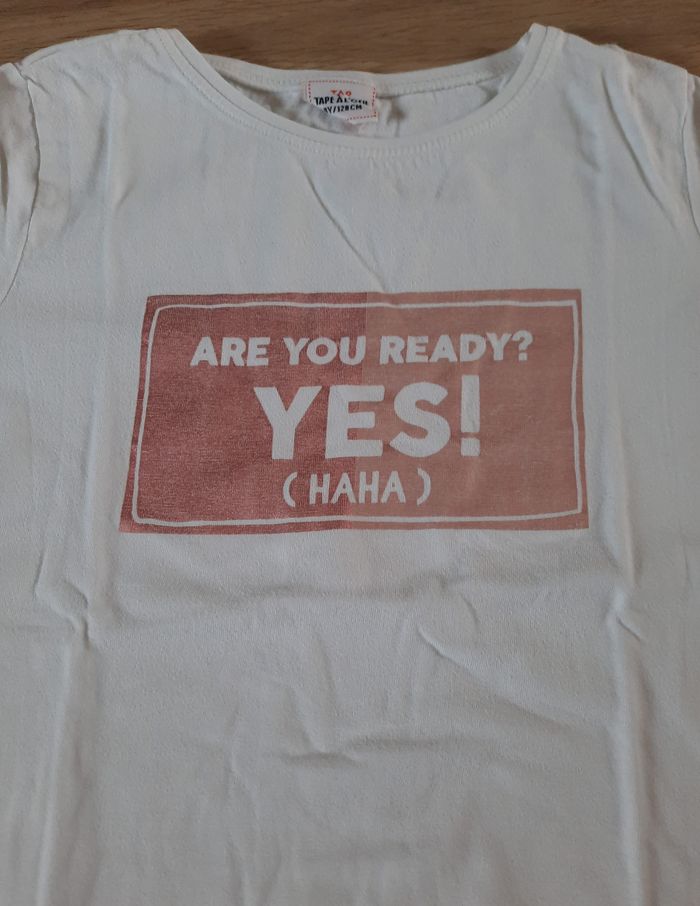 T-shirt fille blanc imprimé rose manches longues TAO 8 ans - photo numéro 2