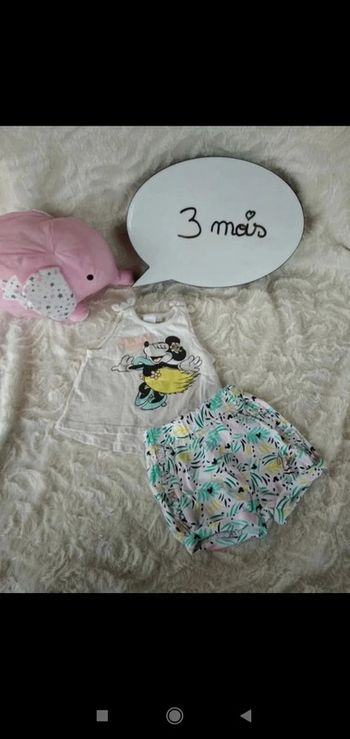 Ensemble été (tee shirt sans manche+short) Fille 3 mois "Dancing" Minnie Disney Baby 100% coton