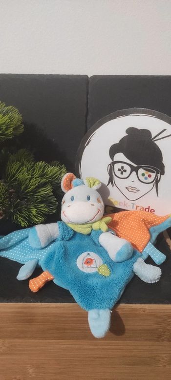 Doudou plat cheval âne bleu orange vert cage oiseau Nicotoy Bandana Gris Blanc