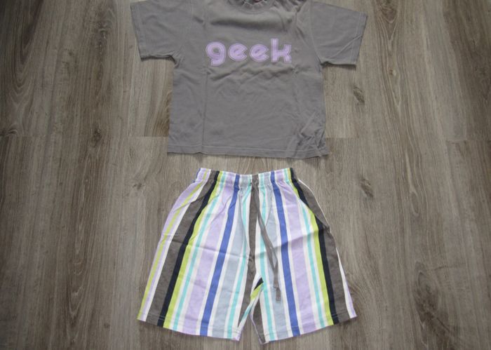 PYJAMA 2 PIÈCES GARÇON : TEE SHIRT MC GRIS + SHORT RAYE "ARTHUR" - 6 ANS - n°03 - photo numéro 1