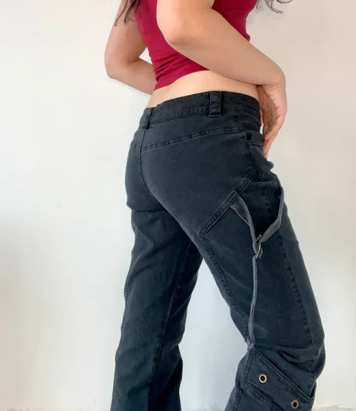 Jean y2k noir/gris à poches et sangles taille basse jambes amples années 90 2000 taille S 👖 - photo numéro 9