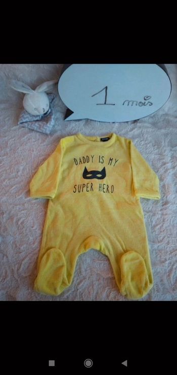 Pyjama grenouillère velours Mixte 1 mois Daddy super hero Papa Kiabi