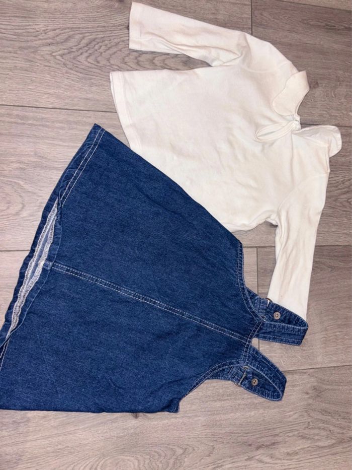 Bébé fille Haut blanc + robe jean 12M - photo numéro 3
