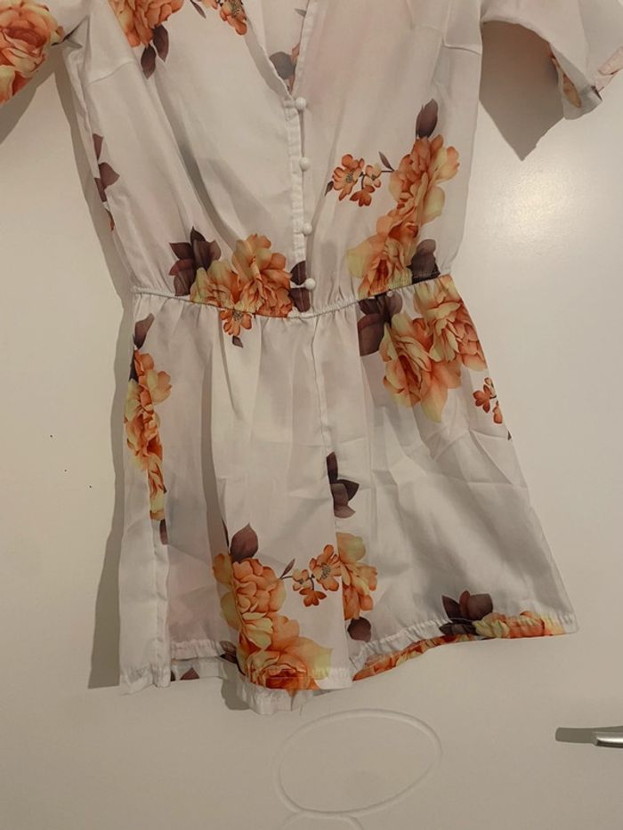 Combishort fleuri blanc et orange - Taille 34 (XS) - photo numéro 3
