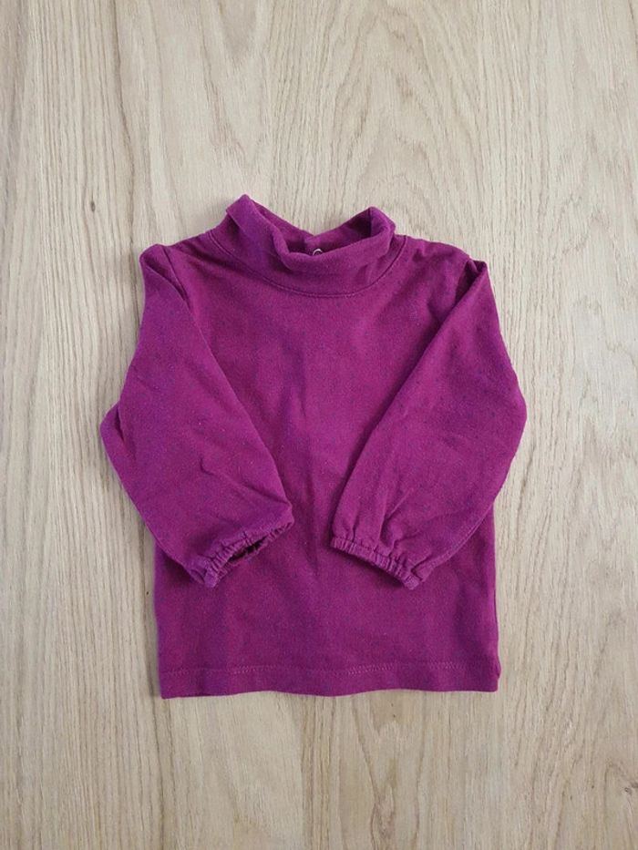 Tee-shirt manches longues col roulé violet à pois Kitchoun 6 mois