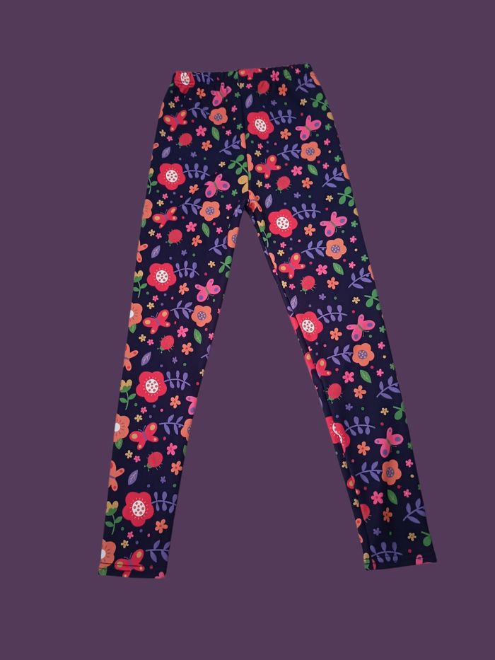 Legging violet fleurs et papillons très chaud molletonné neuf taille 11/12 ans - photo numéro 2