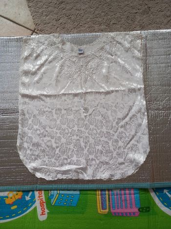 🚪tunique viscose T44 broder fleurs blanc