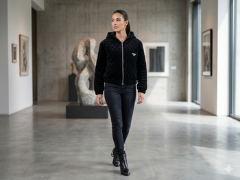 blouson noir matelassé zippé avec capuche Taille 38-40