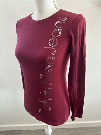 T-shirt à manches longues bordeaux et strass argentés Calvin Klein T36 S
