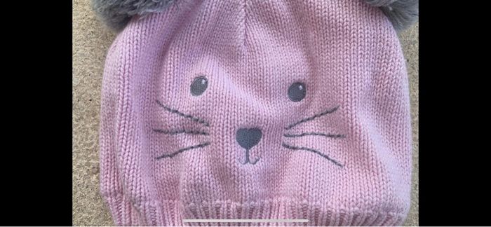 Bonnet ourson rose et gris avec pompon - photo numéro 2