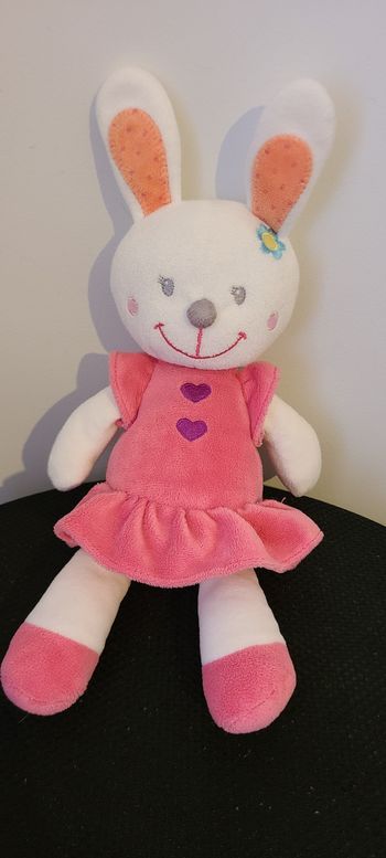 Doudou Lapin Robe Rose à Coeur Nicotoy