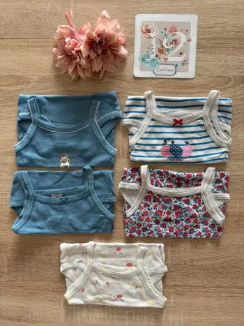 Lot bodies fines bretelles Petit Bateau 12 mois BE
