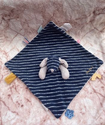 Doudou plat chien Jack et Aston bleu marine rayé Noukie’s