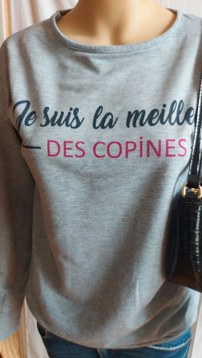 Pull gris- léger- col rond- motif uni/ I love LFM taille S/36 - photo numéro 3