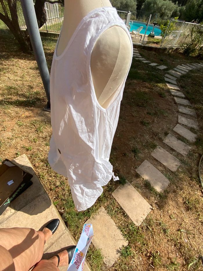 Belle robe ample en lin, blanc, taille unique avec poches - photo numéro 11