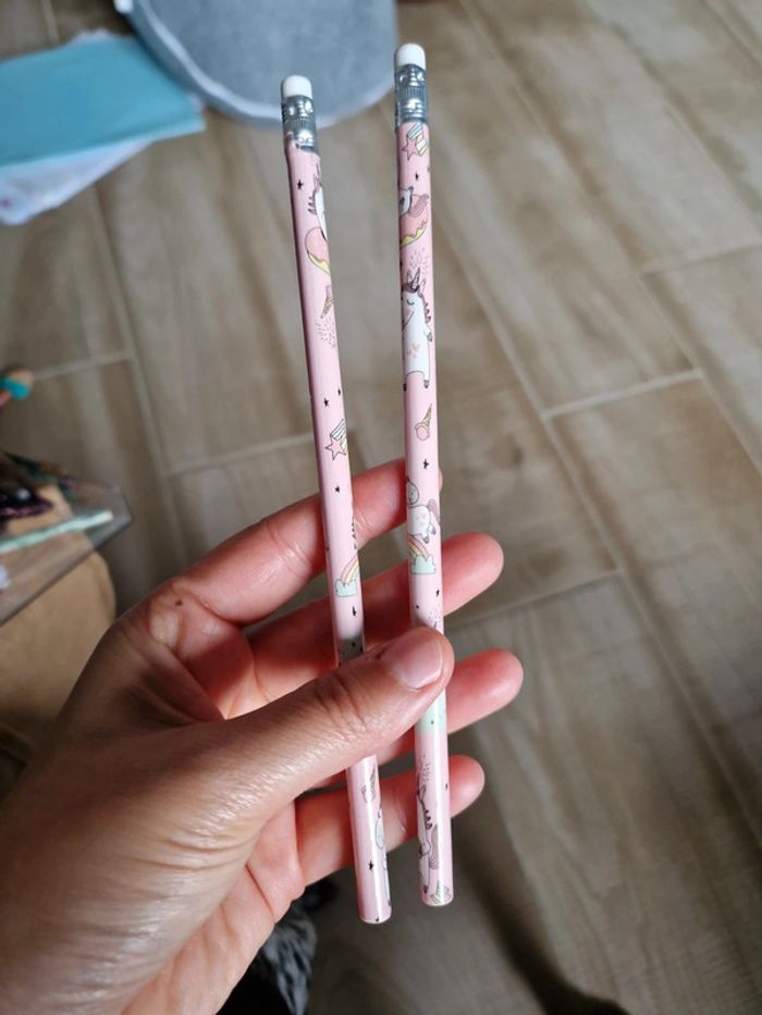 Lot de deux crayons de bois licorne