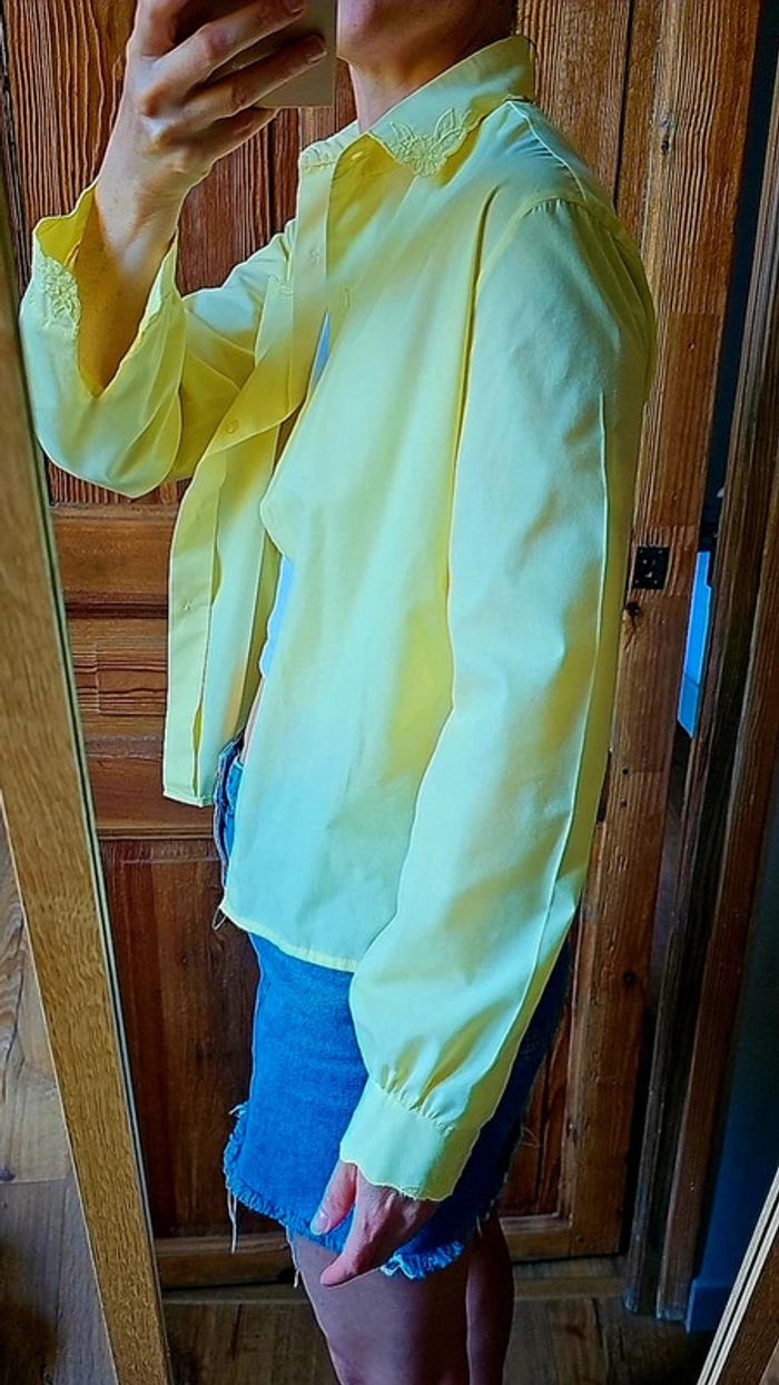 Chemisier made in france brodé vintage jaune beurre - photo numéro 3