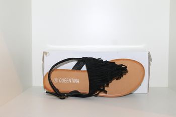 sublime tongs noires à franges 36