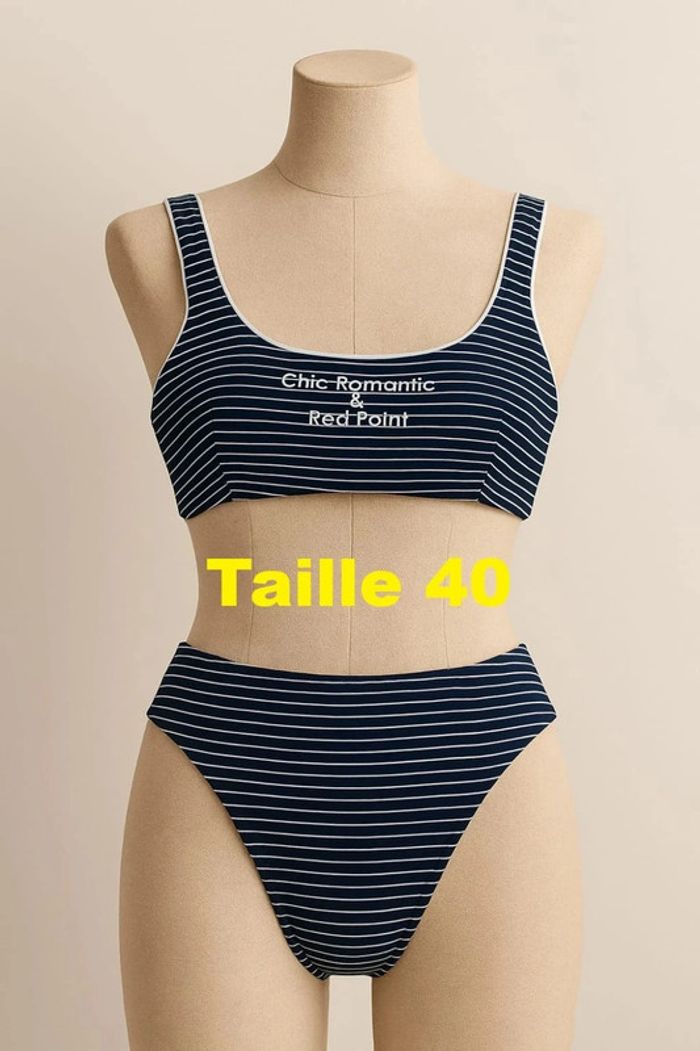Maillot de bain bleu marine rayé blanc Red Point Taille 40