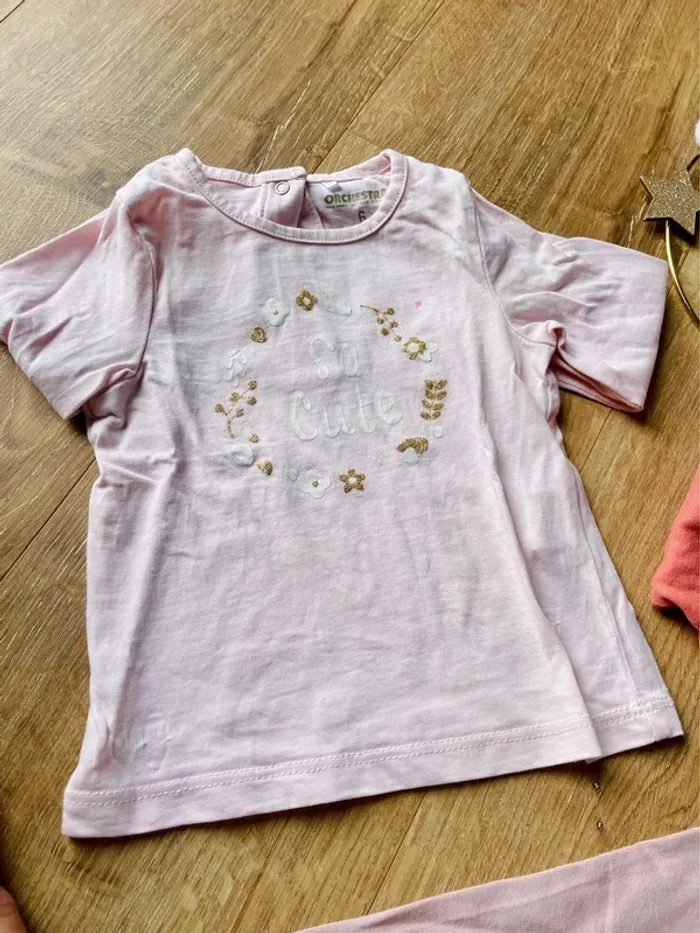 🌟 Ensemble 3 vêtements fille (tee shirt - leggings - body) manches longues - 9 mois - photo numéro 2
