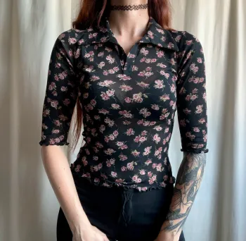 Blouse mesh roses Cottagecore Whimsigoth vintage made in France 🇫🇷 90s - Taille S