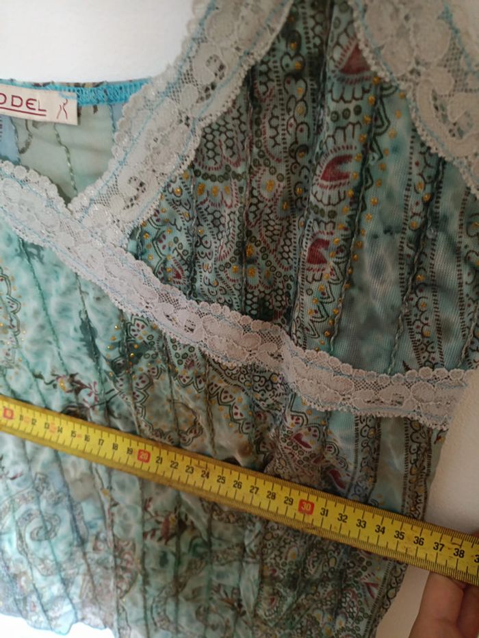 Top fluide vert/bleu imprimé paisley Model vintage - photo numéro 4