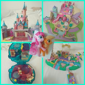 Château princesse + 2 maisons jardins + salon beauté Polly Pocket+Pony poney