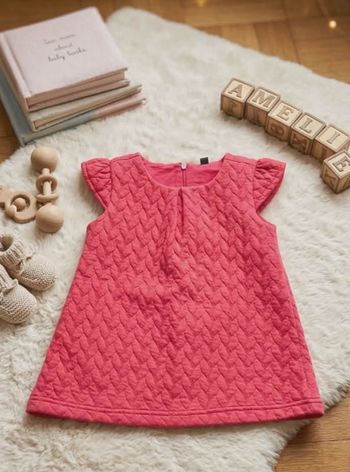 Robe rouge texturée - Mancherons volants - 12 mois