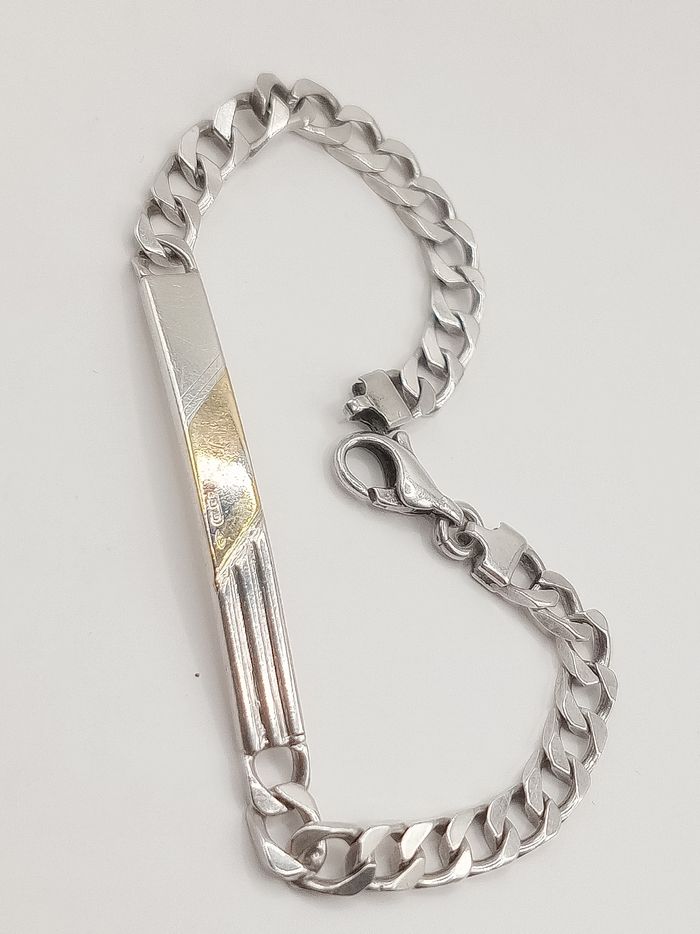 Bracciale unisex uomo donna argento massiccio maglia spessa placca oro 750 punzonato 18 carati - photo numéro 2