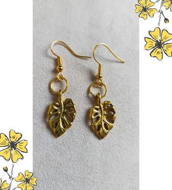 Boucles d’oreilles dorées – Feuille Monstera