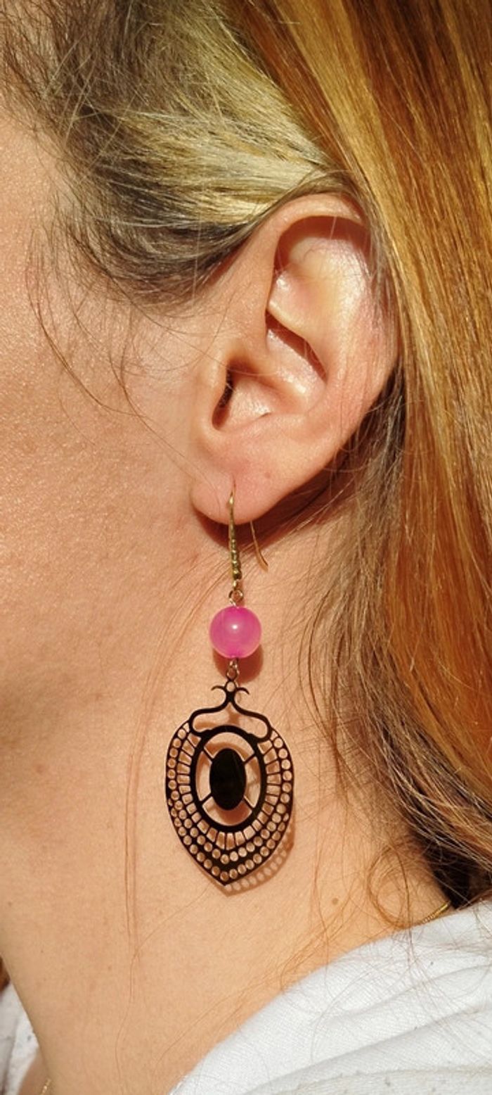 Boucles d'oreilles p/Or Agate Rayée - photo numéro 3