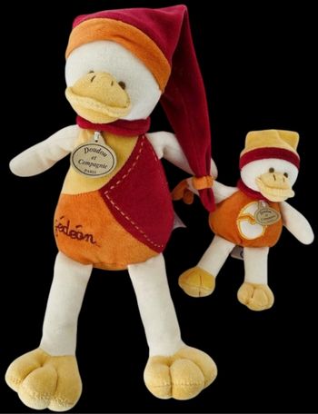 ❤️ DOUDOU ET COMPAGNIE Peluche Canard Gedeon Et Son Petit Orange Rouge