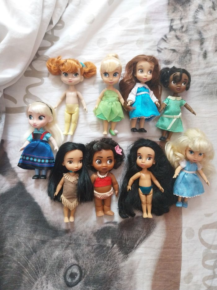 Lot 9 poupées miniatures Animators Princesses Disney Mini-Animators Tiana Belle Cendrillon Vaiana Elsa Anna