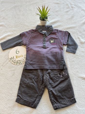 Ensemble polo rayé violet Little brother