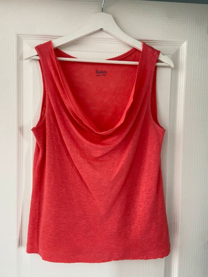 Top sans manches col bénitier lin corail Boden taille