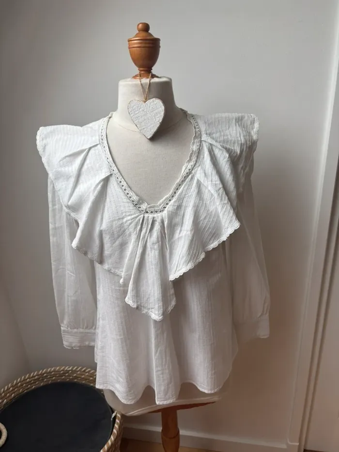🤍 sublime blouse en coton blanc - Claudie Pierlot - T38 - photo numéro 2